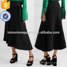 Black Belted Asymmetric Crepe Midi Skirt OEM/ODM Manufacture Wholesale Fashion Women Apparel (TA7015S)